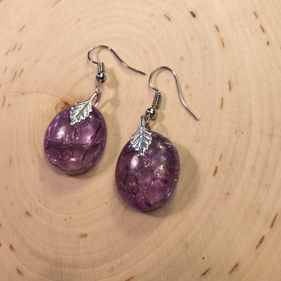 Handmade purple earrings New sparkly shiny dangle - Picture 5 of 8